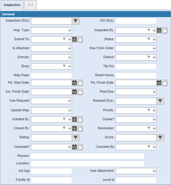 Select Inspection Search for a Custom Inspection